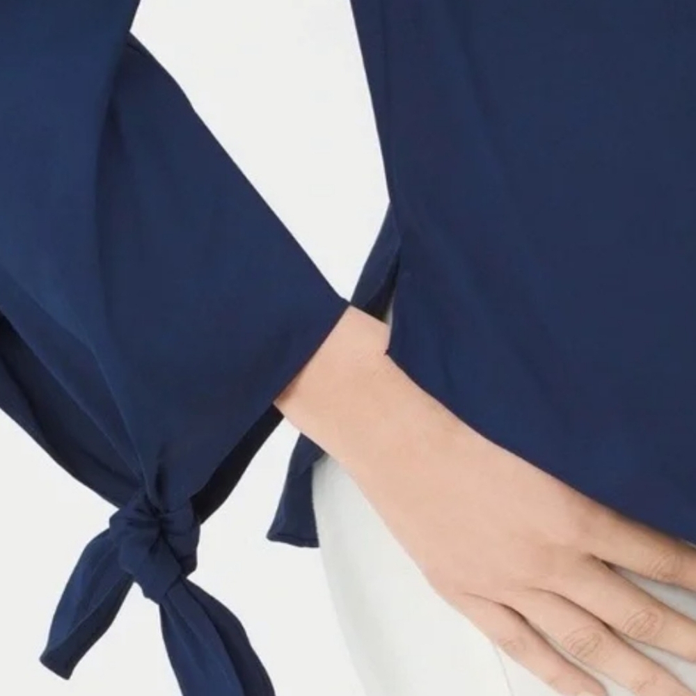 White House Black Market Navy Off-Shoulder Tie-Sleeve Top - Picture 5 of 9